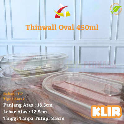 Thinwall Klir Oval 450ml 25pcs