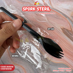 Spork Tebal Hitam Putih Bening Super Quality 50pcs
