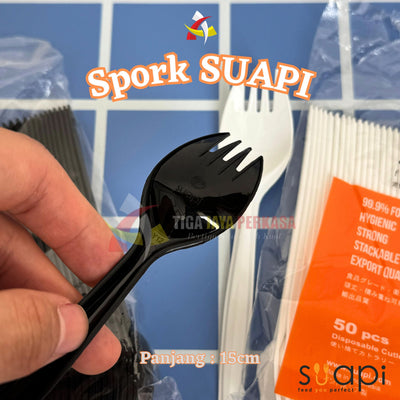 Spork 2in1 Suapi Multi Fungsi Sendok Garpu Hitam Putih 50pcs