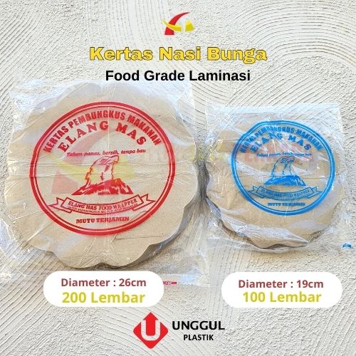 Kertas Nasi Coklat Bunga Bulat Merah Diameter 26cm 200pcs