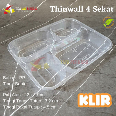 Thinwall Bento Plastik Sekat 4 KLIR 25pcs + Tutup