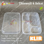 Thinwall Bento Plastik Sekat 4 KLIR 25pcs + Tutup