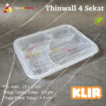 Thinwall Bento Plastik Sekat 4 KLIR 25pcs + Tutup