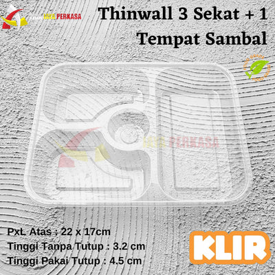 Thinwall Tray Bento Sekat 3 + Tempat Sambal 25pcs + Tutup