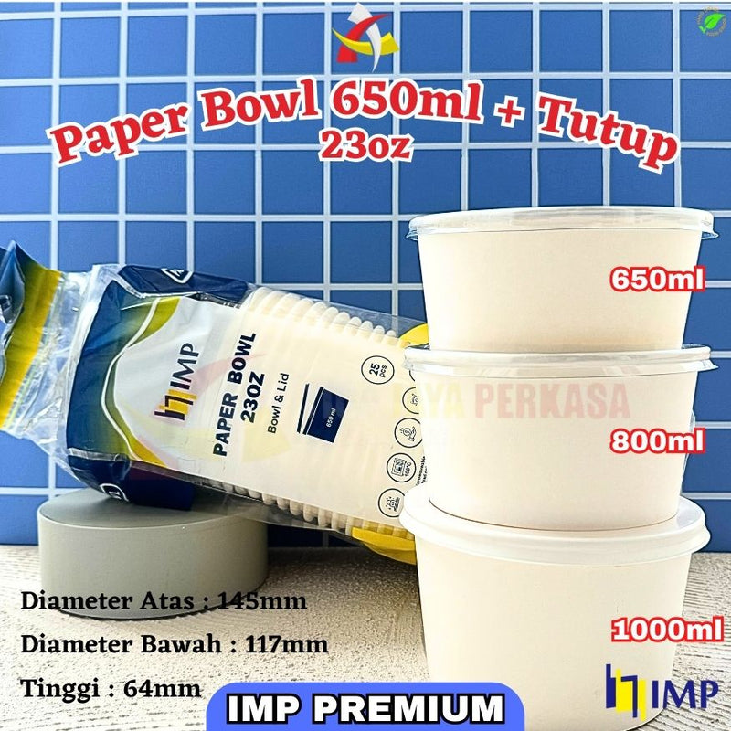 [IMP Premium] Paper Bowl 650ml + Tutup 25pcs