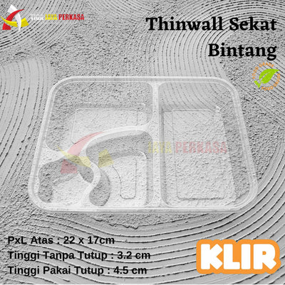Thinwall Tray Bento Bintang 4 KLIR 25pcs + Tutup
