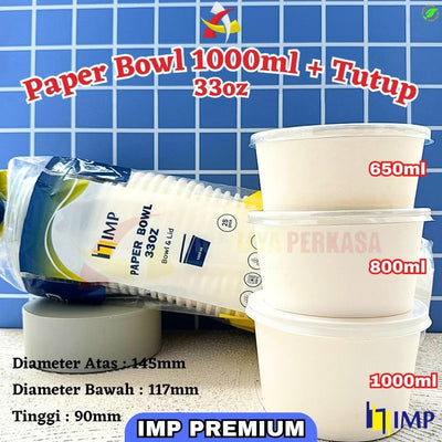 [IMP Premium] Paper Bowl 800ml + Tutup 25pcs