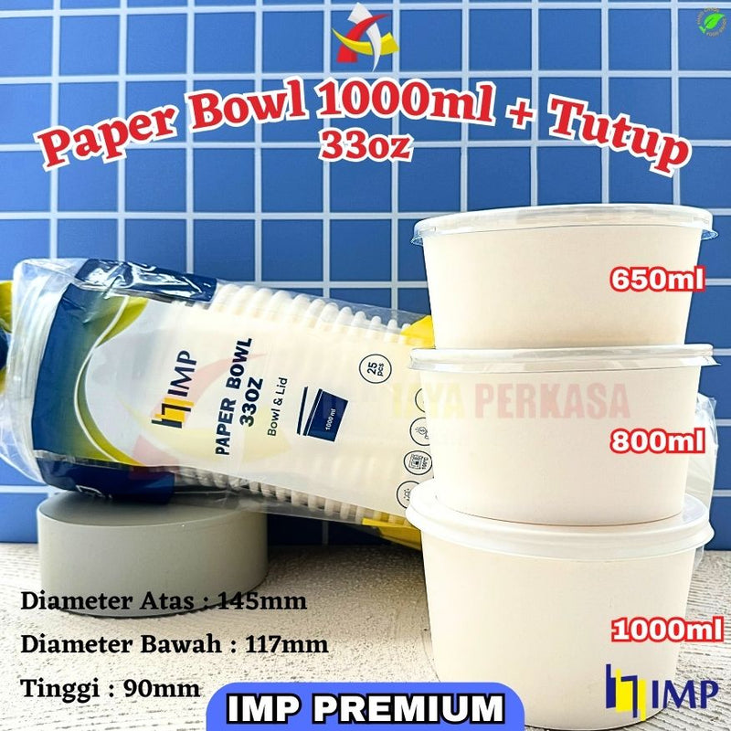 [IMP Premium] Paper Bowl 800ml + Tutup 25pcs