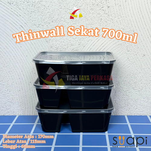 Food Container Suapi 700ml Sekat Hitam 25pcs