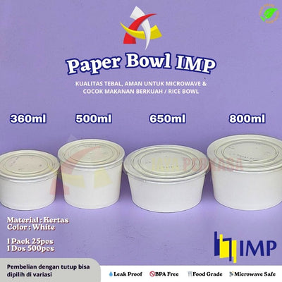 [ISI 25 PCS] Paper Bowl 360ml 500ml 650ml 800ml / Mangkok Kertas Polos