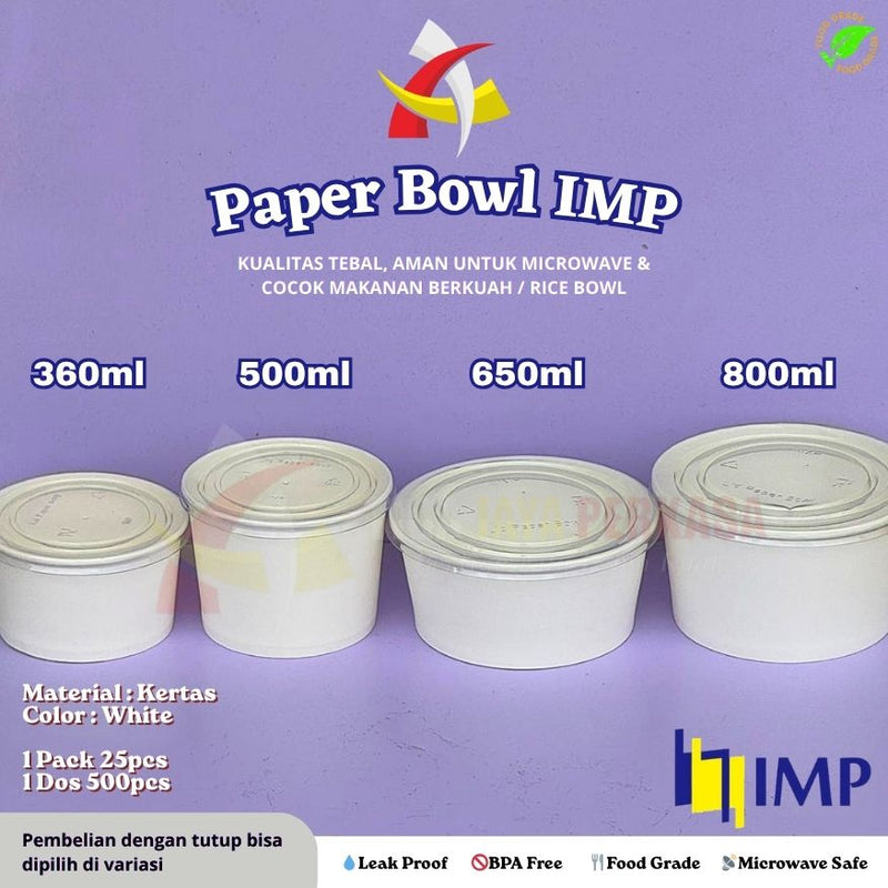 [ISI 25 PCS] Paper Bowl 360ml 500ml 650ml 800ml / Mangkok Kertas Polos