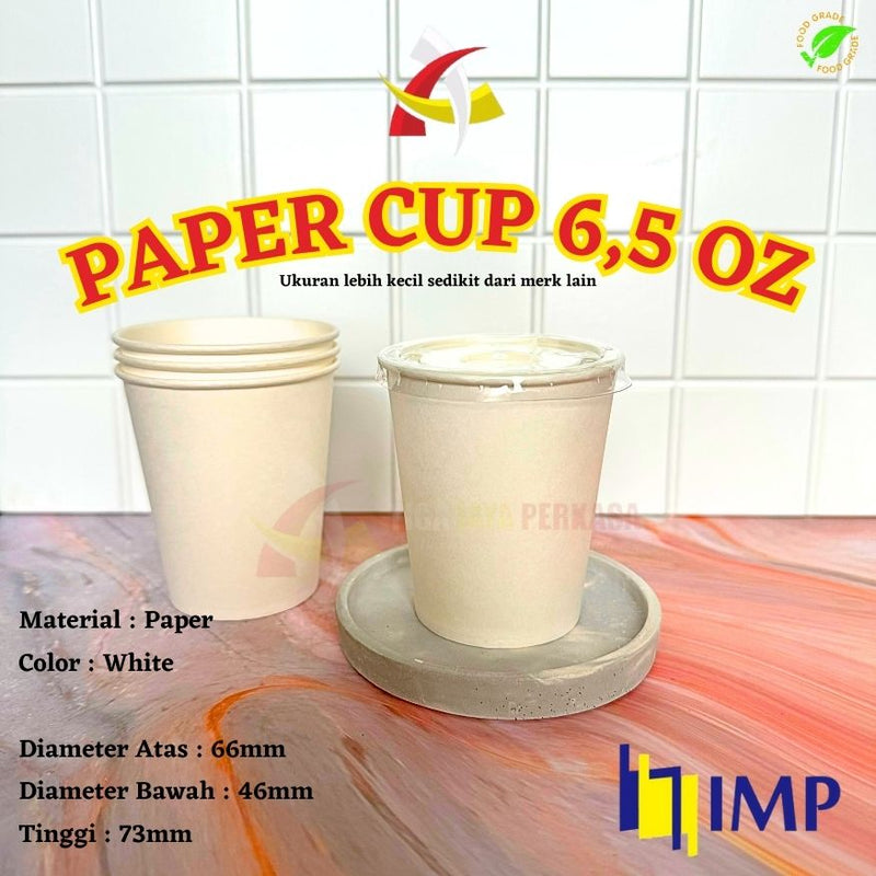 Paper Cup 6,5 oz Putih IMP + Tutup 50pcs