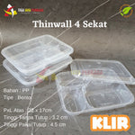 Thinwall Bento Plastik Sekat 4 KLIR 25pcs + Tutup