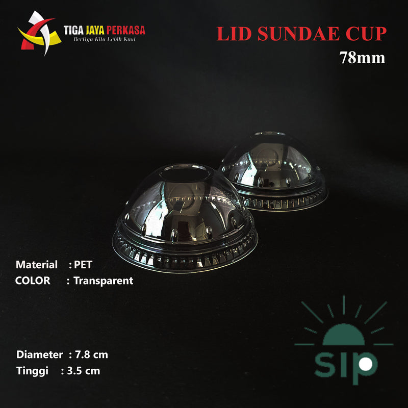 Dome Lid Sundae Cup 78mm W-O Hole SIP