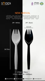 Spork 2in1 Suapi Multi Fungsi Sendok Garpu Hitam Putih 50pcs