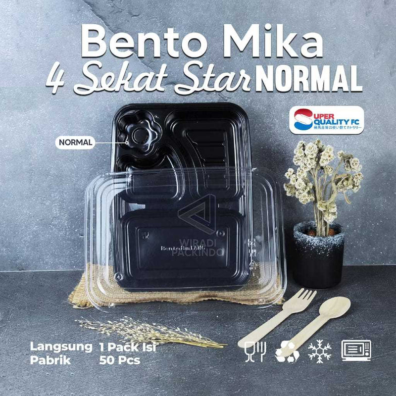 Bento 4 Sekat Star Hitam Super Quality + Tutup 50Pcs